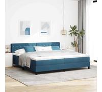 Bois ingénierie pin massif design minimaliste tête ajustable Bleu 200 x 200 | Lit à Ressorts avec Matelas Bleu foncé 200x200 cm Polyester Tête de Lit Réglable Confort Premium