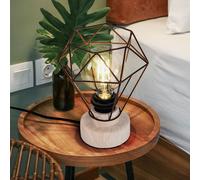 Vintage Cage Lampe de Table Rouille la Vie Chambre Éclairage Bois Chêne Optique