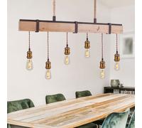 Bois Luminaire Suspendu Rétro Table En Chanvre Suspensions 6 à Flammes Rouille