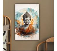 Bois massif cadre Impression sur Toile Decoration Murale Peinture 40x60 cm Salon Bouddha - Statue - Blanc - Pièce de monnaie
