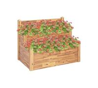 Bois Massif d'Acacia Jardinière sur 2 Niveaux Bac à Plante Pot à Fleurs Bac à Fleurs Légumes Herbes Véranda Jardin Patio Extérieur 110x75x84 cm