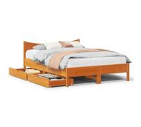 Bois massif pin avec tiroirs de rangement sommier à lattes Brun 160x200 cm | Cadre de lit avec tiroirs cire marron 160x200cm bois massif pin sommier inclus rangement coulissant robuste chambre adulte