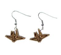 bois Miniblings Boucles d'oreille grue boucle oreille de chance de la vie animale des oiseaux origamis S - Bijoux mode main I ni argenté Boucles d'oreille