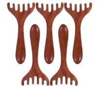 Bois Peigne de Massage du Cuir Chevelu à Six Griffes 5 Pièces | Poignée Ergonomique Antidérapante, Pointes Arrondies, Usage Spa et Soin Personnel, Finition Marron