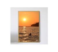 Bois Photo Image 40x60cm Art Photographie Mur Mer Or Coucher de soleil Lac Bateau