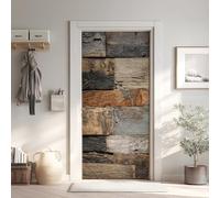 Bois Poster de Porte 3D Trompe L'Oeil 73x205 cm, Planche de Bois Auto-Adhésif Sticker Porte pour Chambre Cuisine, Rustique Stickers Autocollants de Porte