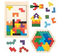 Bois Puzzle Tangram, Tetris Tangram Montessori Puzzle Jigsaw Casse-tête Teaser Géométriques, Cerveau Jeu Bloc, Jouets Cadeau Éducatif pour Enfants Tout-Petits 3-8 Ans