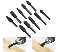 Bois Râpe Râpe Set de limes 10 pièces Bois Tige Kit de fraisage Foret Perceuse Outils Sculpture sur bois Ponceuse Roue Ponceuse Cône Foret de Torsion de Tiges Pour Outils Rotatifs