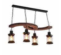 Bois Rétro Lampe Suspension Vintage Lumière Suspendu Abat-Jour En Verre E27 Réglable Hauteur Industrie Créatif Lustre Pour Loft Bar Salon Café Décoration Pendentif Luminaire