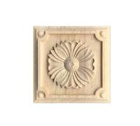 Bois Sculpté Decoratif Applique en bois massif sculptée sur, 4 pièces | Petite porte d'armoire carrée sculptée et décoration murale de fond(10cm F024)