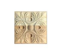 Bois Sculpté Decoratif Applique en bois massif sculptée sur, 4 pièces | Petite porte d'armoire carrée sculptée et décoration murale de fond(8cm F025)