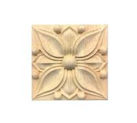 Bois Sculpté Decoratif Applique en bois massif sculptée sur, 4 pièces | Petite porte d'armoire carrée sculptée et décoration murale de fond(5cm F020)