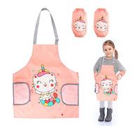 Boisbresil Tablier Peinture Enfant, Tablier Enfant Cuisine, Tablier Fille de 3-7 Ans, Blouse Peinture Enfant avec Poches et Manches pour L'école Activités, Peinture, Cuisine, Coloriage Rose