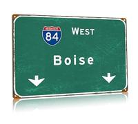 Boise Plaque en métal vintage Interstate 84 West Road Sign City Country Street Airport Highway Sign Cafe Bar Club Chambre Décoration murale 20,3 x 30,5 cm