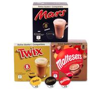 Boissons au Chocolat - Dolce Gusto Compatible - 24 Capsules - Mars, Twix, Maltesers (8 chaque)