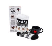 Boissons Chaudes Pour Pieds Froids Rennes Black - Coffret Avec 1 Paire De Chaussettes Doublées En Polaire Et Antidérapantes, 1 Mug En Céramique Gravé, 1 Livre De 22 Recettes Réconfortantes