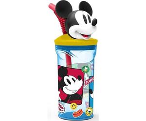 Boissons Fruitees Tataway Gobelet Réutilisable En Plastique Bleu Disney Mickey Mouse Pour Enfants 360 Ml Avec Paille Et Figurine 3d Multicolore