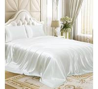 boiszeda Ensemble de 3 draps en Satin Ensemble de literie Luxueux en Satin Soyeux avec Poche Profonde Twin Blanc