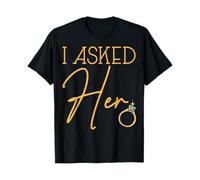 boiszeda Il m'a demandé et J'Ai Dit Oui T-Shirt J'Ai Enfin Fait ma Demande en Mariage T-Shirt avec des Phrases drôles pour Couples pour Femmes/Hommes