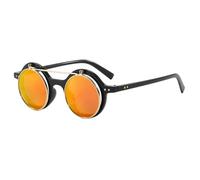 boiszeda Lunettes de soleil rondes à double écran et monture rabattable, style steampunk Lunettes de soleil vintage hippie non polarisées, protection UV400