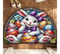 boiszeda Paillasson Lapin de Pâques Demi-Cercle Velours Cristal 3D Illusion Optique Tapis Décoratif de Pâques 40x60cm 50x80cm 60x90cm 80x120cm Adapté pour Salon Chambre Zones d'Entrée Extérieur
