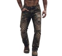 boiszeda Pantalon en Simili-Denim pour Homme à imprimé Loup Viking, Pantalon décontracté à Jambes Droites et Runes Nordiques rétro, Pantalons Streetwear Vintage