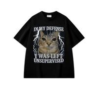 boiszeda T-Shirt drôle avec mème Chat pour ma défense j'étais laissé sans Surveillance Goofy Ahh Silly Cats T-Shirts Graphiques pour Hommes