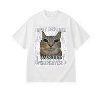 boiszeda T-Shirt drôle avec mème Chat pour ma défense j'étais laissé sans Surveillance Goofy Ahh Silly Cats T-Shirts Graphiques pour Hommes