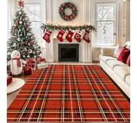 boiszeda Tapis à Motif Tartan pour Chambre à Coucher thème de Noël | Tapis rouge pour le salon et la chambre à coucher facile à nettoyer lavable et antidérapant