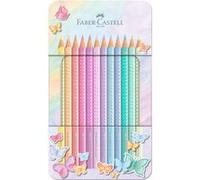 FABER-CASTELL 201910 - Coffret de crayons de couleur Sparkle Pastel 12 pièces, dans un étui métallique, triangulaires, incassables
