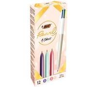 Stylo bille Bic 4 couleurs Pearl rétractable pointe 1 mm - Boîte de 12