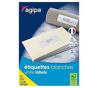 AGIPA Bte 1200 étiquettes 105x48 mm (12 x 100F A4) Multi-usage Coin Droit Perm. Blanc