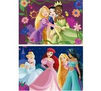 Boite 2 puzzle princesses jasmine raiponce et blanche neige 2 x 50 pieces - puzzles bois fille 5 ans - set puzzle classic et carte