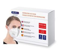 Boite 20 Masques Respiratoires FFP2 NR, Protection jetable, 5 COUCHES, testé et certifié CE EN149 par un Organisme Notifié (Notified Body) - Haute Filtration EFB > 94%