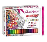 Alpino Color Experience 36 Marqueurs Dual Artist | Double pointe : pointe pinceau et pointe fine | pour les commandes et la lettration | Kit de marqueurs