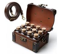 Boîte à alchimie médiévale en cuir synthétique avec 12 flacons d'élixir en liège et sac à bandoulière réglable, boîte à bijoux fantaisie pour jeux de rôle, festivals Renaissance, cosplay, événements