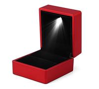 Boîte à Bague à la Mode LED Lumineux Coffret Étui de Rangement d'Anneau Porte Bijoux, éclairage LED Coffret à Bague pour Demande en Mariage,fiançailles et pour Mariage (Rouge)