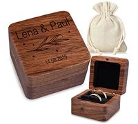 Boîte à bague avec gravure personnalisée - Motif branche à pois - Bois de noyer - Insertion noire - Bijoux, bagues, alliances, alliances - Saint Valentin, anniversaire de mariage