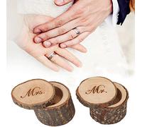 Boîte à Bagues Bûche Vintage Mr Mrs Boîte de Bague Anneau Alliance Mariage Ecrin en Bois Boîte à Alliances en Bois Personnalisée(MR/MRS)