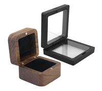 Boîte à bagues carrée en bois, boîte à bijoux à fente unique avec 1 cadre flottant noir pour bijoux, mini boîte porte-bagues de fiançailles pour les fiançailles, le mariage et la vie de tous les jours
