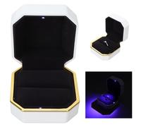 Boîte à bagues de luxe, carrée, en velours, pour alliances, avec lumière LED, pour demande en mariage, fiançailles, mariage