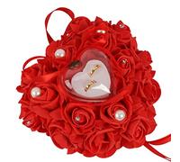 Boîte à Bagues de Mariage en Mousse Rose Boîte à Bagues Coussin Porte-alliances en Forme de Cœur Fleur Bague Support de Stockage Proposition Bague de Mariage Amant Cadeau Boîte à Bagues Rouge
