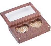 Boîte À Bagues Double C?Ur,Porte-Bague Rustique Avec Boîtier Facile Gravé Porte-Bague En Bois Pour Fiançailles Demariage Saint-Valentin,9.4x6x1.9cm
