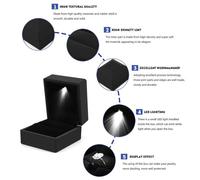 Boîte à bagues - EBTOOLS - Modèle LED - Noir - Peluche - 6.5x6x5 cm