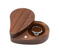 Boîte À Bagues En Bois - Boîte À Bijoux En Cœur, B́oîte À Bagues Én Noyer Noir Massif & Doublée Velours | Coffret Vintage Pour Fiançailles, Mariage, Proposition | Rangement Pour B́agues, Boucles D'Ore