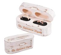 Boîte à bagues en bois pour cérémonie de mariage, fiançailles, accessoires de mariage, boîte à bagues pour deux bagues, blanc rustique gravé souvenir porte-alliances cadeau