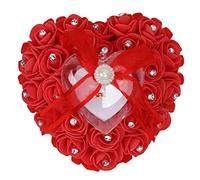 Boîte à Bagues en Forme de Coeur Boîte à Bagues de Mariage Décoré Roses Ruban Coussin Porte-alliances Romantiques Décoré de Roses Amant Porte-Bijoux pour Saint Valentin, Mariage, Fiançailles