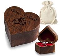 Boîte à bagues en Forme de cœur avec Gravure personnalisée - Motif : bagues dans Les unes dans Les Autres - Coussin de Bague Rouge - en Bois véritable - Finition en Allemagne - fiançailles