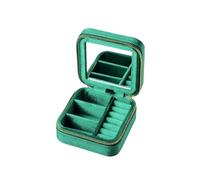 Boîte à Bagues en Velours Boîte de rangement bijoux voyage en velours, boîte à bagues rabat avec miroir, rétro verte(Black)