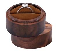 Boîte à bagues fabriquée à la main, boîte à bagues en bois, Boîte à bagues à bijoux ronde en noyer, Boîte de rangement de bagues portative, boîte de bagues à bijoux pour la cérémonie de mariage de pro